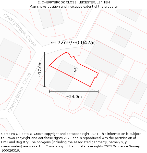 2, CHERRYBROOK CLOSE, LEICESTER, LE4 1EH: Plot and title map