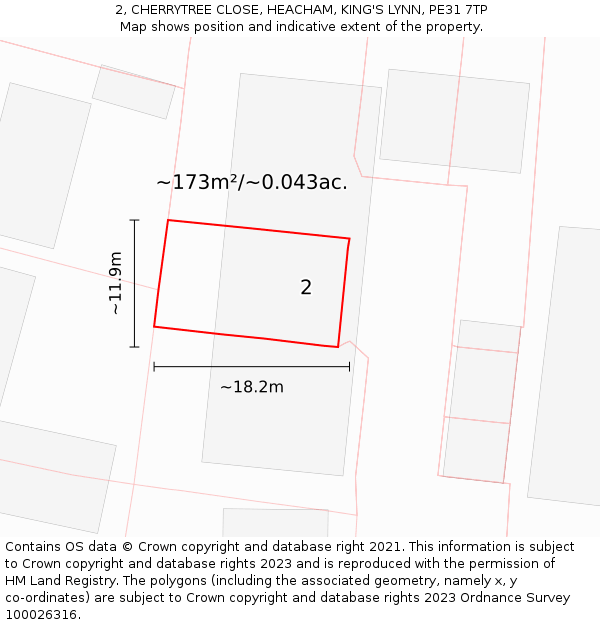 2, CHERRYTREE CLOSE, HEACHAM, KING'S LYNN, PE31 7TP: Plot and title map