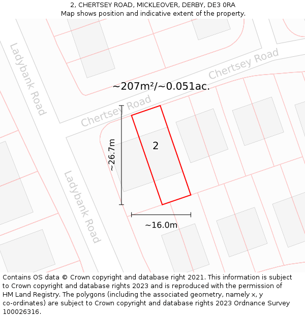 2, CHERTSEY ROAD, MICKLEOVER, DERBY, DE3 0RA: Plot and title map