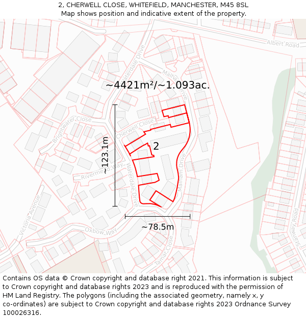 2, CHERWELL CLOSE, WHITEFIELD, MANCHESTER, M45 8SL: Plot and title map