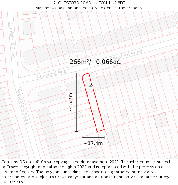 2, CHESFORD ROAD, LUTON, LU2 8BE: Plot and title map