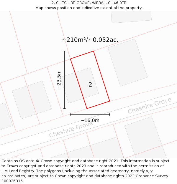 2, CHESHIRE GROVE, WIRRAL, CH46 0TB: Plot and title map