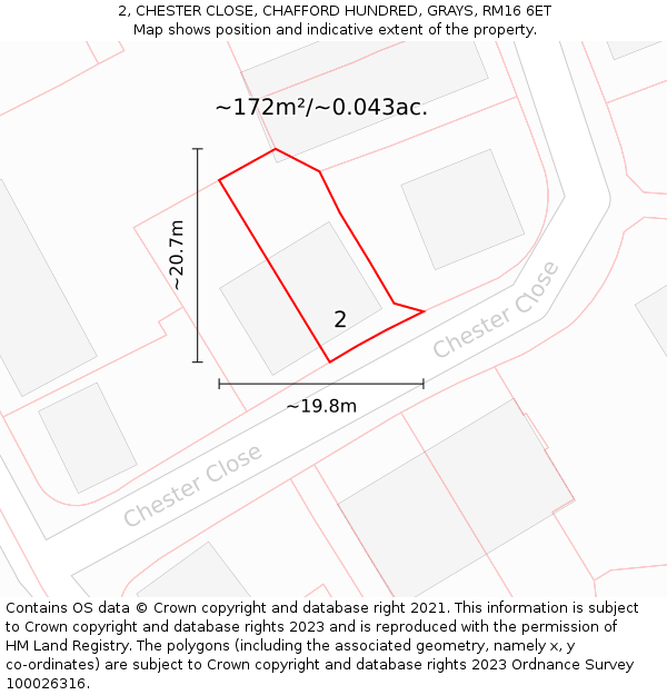 2, CHESTER CLOSE, CHAFFORD HUNDRED, GRAYS, RM16 6ET: Plot and title map