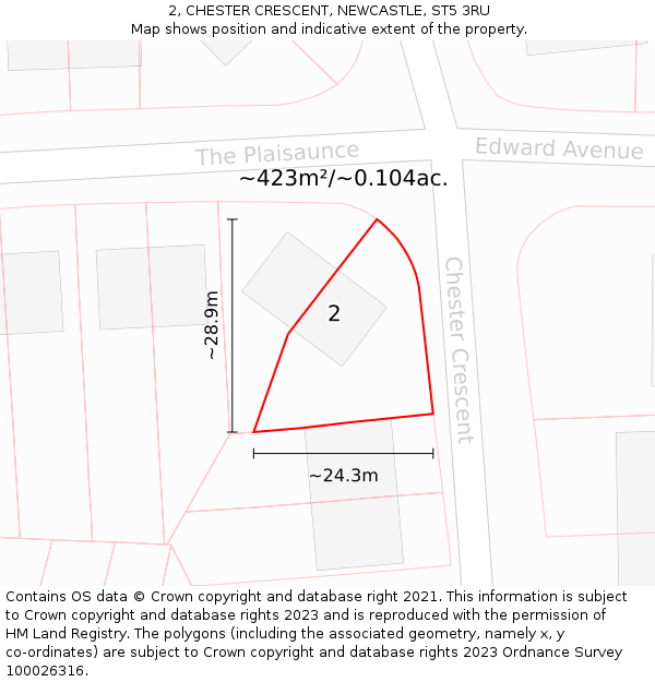 2, CHESTER CRESCENT, NEWCASTLE, ST5 3RU: Plot and title map