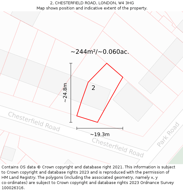 2, CHESTERFIELD ROAD, LONDON, W4 3HG: Plot and title map