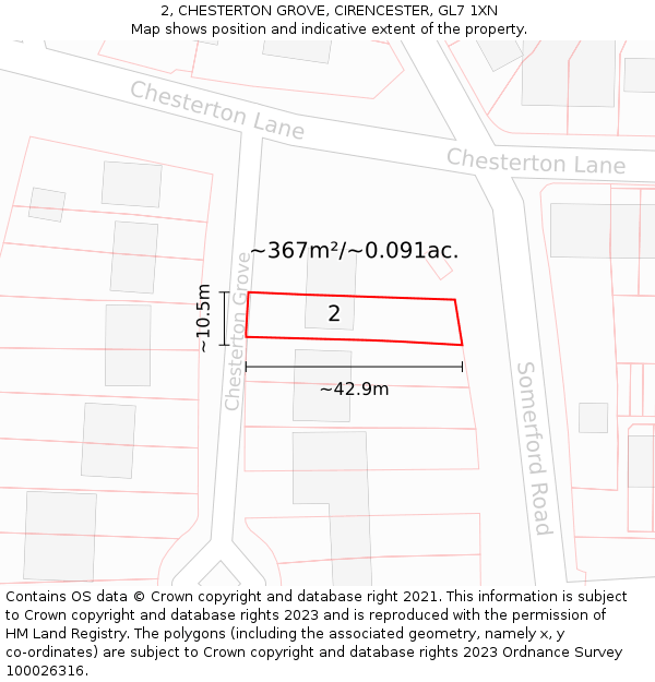2, CHESTERTON GROVE, CIRENCESTER, GL7 1XN: Plot and title map
