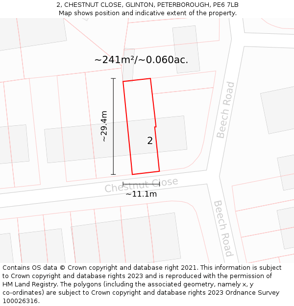 2, CHESTNUT CLOSE, GLINTON, PETERBOROUGH, PE6 7LB: Plot and title map
