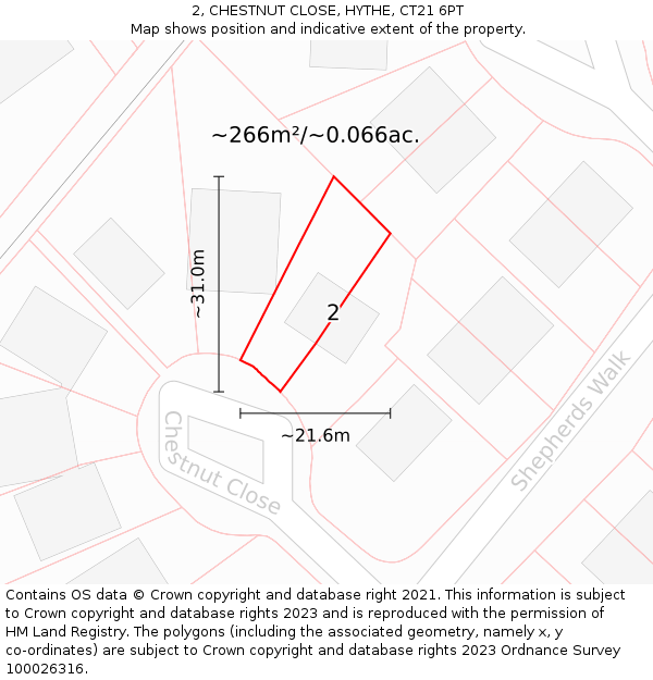 2, CHESTNUT CLOSE, HYTHE, CT21 6PT: Plot and title map