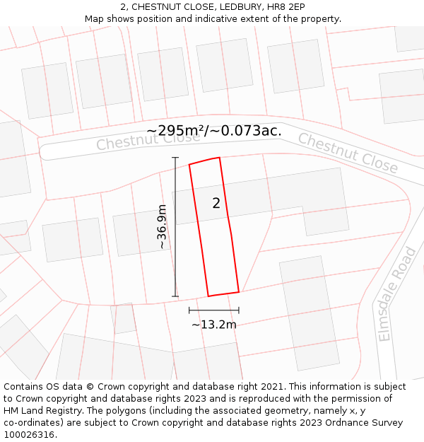 2, CHESTNUT CLOSE, LEDBURY, HR8 2EP: Plot and title map