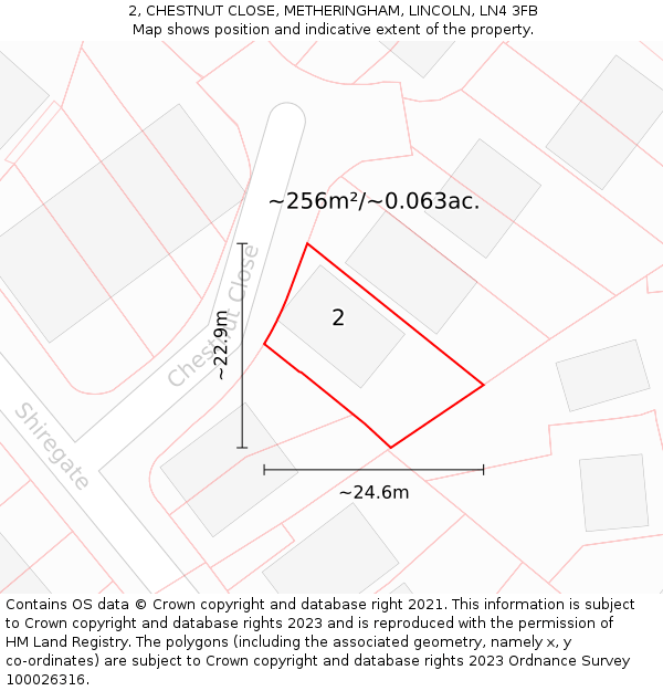 2, CHESTNUT CLOSE, METHERINGHAM, LINCOLN, LN4 3FB: Plot and title map