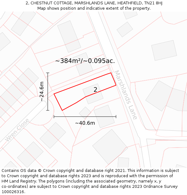 2, CHESTNUT COTTAGE, MARSHLANDS LANE, HEATHFIELD, TN21 8HJ: Plot and title map