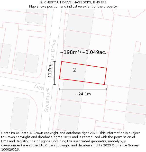 2, CHESTNUT DRIVE, HASSOCKS, BN6 8FE: Plot and title map