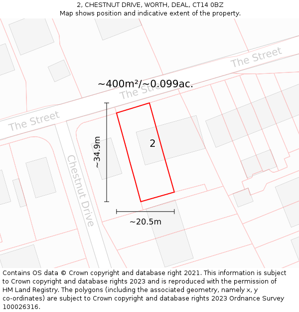 2, CHESTNUT DRIVE, WORTH, DEAL, CT14 0BZ: Plot and title map