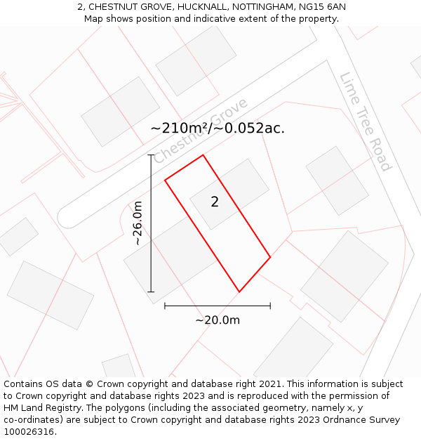 2, CHESTNUT GROVE, HUCKNALL, NOTTINGHAM, NG15 6AN: Plot and title map
