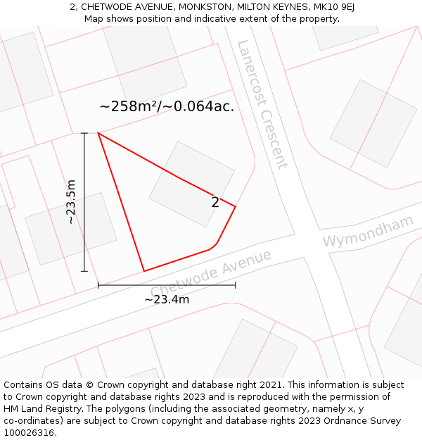 2, CHETWODE AVENUE, MONKSTON, MILTON KEYNES, MK10 9EJ: Plot and title map