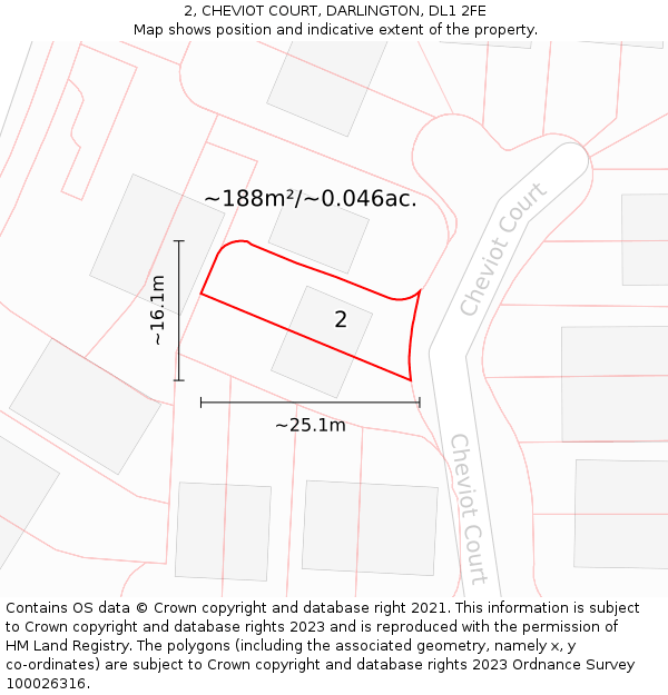 2, CHEVIOT COURT, DARLINGTON, DL1 2FE: Plot and title map