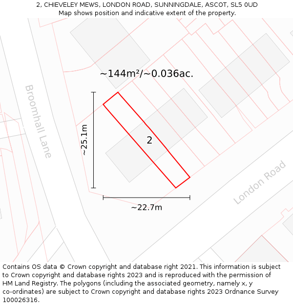 2, CHIEVELEY MEWS, LONDON ROAD, SUNNINGDALE, ASCOT, SL5 0UD: Plot and title map