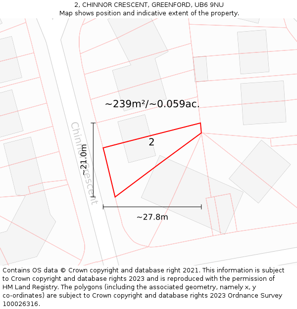 2, CHINNOR CRESCENT, GREENFORD, UB6 9NU: Plot and title map