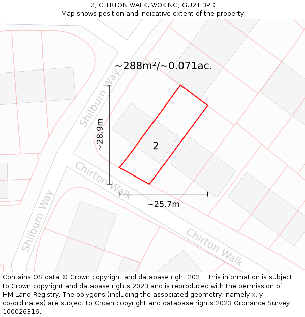 2, CHIRTON WALK, WOKING, GU21 3PD: Plot and title map