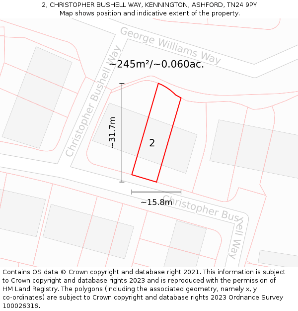 2, CHRISTOPHER BUSHELL WAY, KENNINGTON, ASHFORD, TN24 9PY: Plot and title map