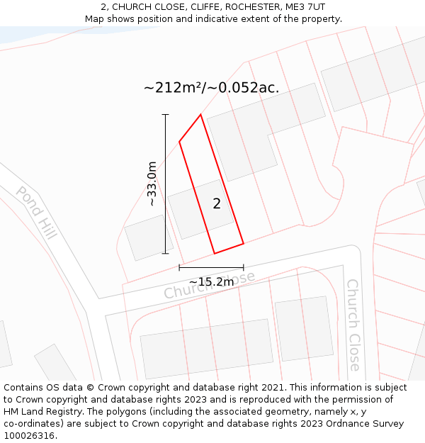 2, CHURCH CLOSE, CLIFFE, ROCHESTER, ME3 7UT: Plot and title map