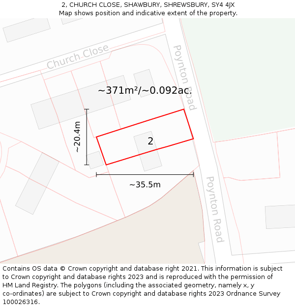 2, CHURCH CLOSE, SHAWBURY, SHREWSBURY, SY4 4JX: Plot and title map