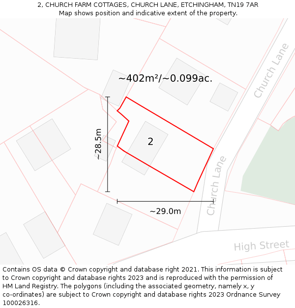 2, CHURCH FARM COTTAGES, CHURCH LANE, ETCHINGHAM, TN19 7AR: Plot and title map