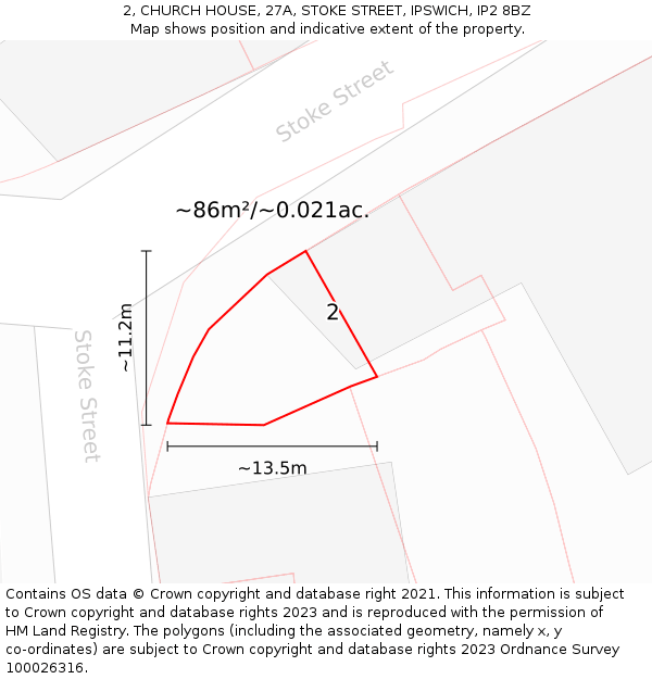 2, CHURCH HOUSE, 27A, STOKE STREET, IPSWICH, IP2 8BZ: Plot and title map