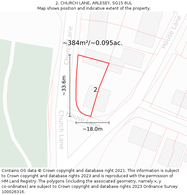 2, CHURCH LANE, ARLESEY, SG15 6UL: Plot and title map