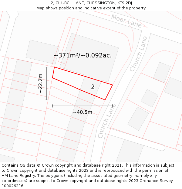 2, CHURCH LANE, CHESSINGTON, KT9 2DJ: Plot and title map