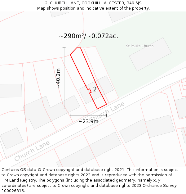2, CHURCH LANE, COOKHILL, ALCESTER, B49 5JS: Plot and title map