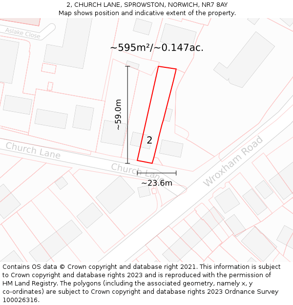 2, CHURCH LANE, SPROWSTON, NORWICH, NR7 8AY: Plot and title map