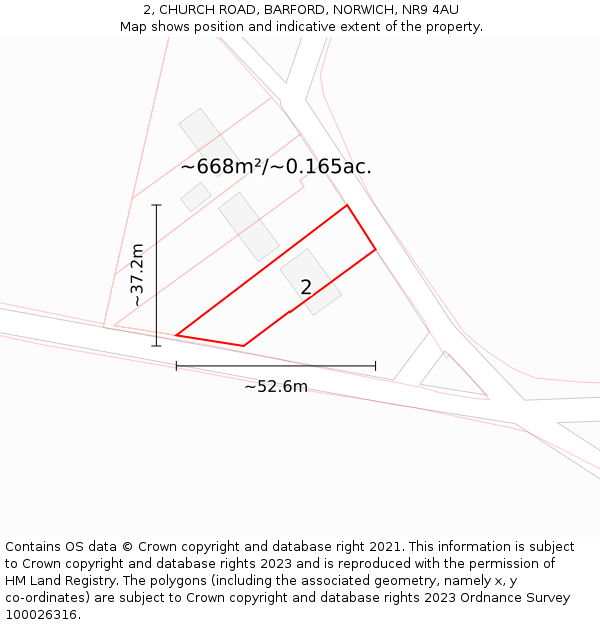 2, CHURCH ROAD, BARFORD, NORWICH, NR9 4AU: Plot and title map