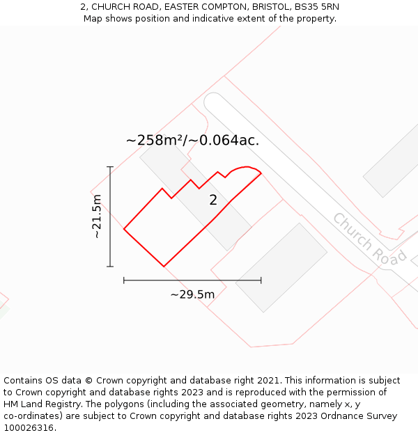 2, CHURCH ROAD, EASTER COMPTON, BRISTOL, BS35 5RN: Plot and title map