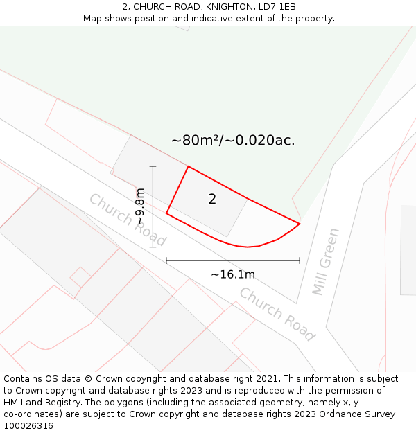 2, CHURCH ROAD, KNIGHTON, LD7 1EB: Plot and title map