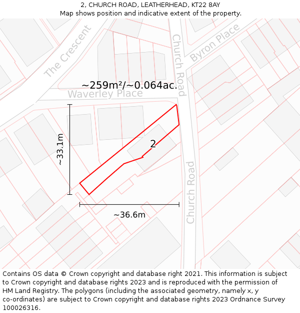 2, CHURCH ROAD, LEATHERHEAD, KT22 8AY: Plot and title map