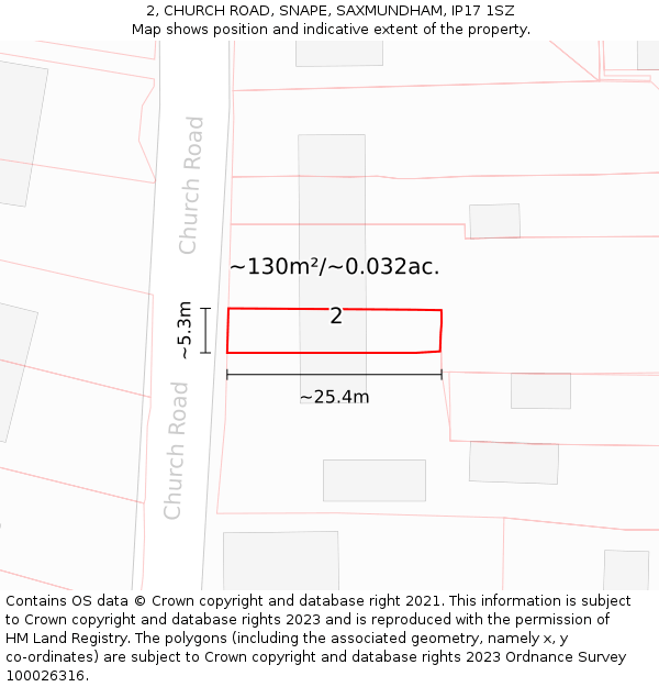 2, CHURCH ROAD, SNAPE, SAXMUNDHAM, IP17 1SZ: Plot and title map