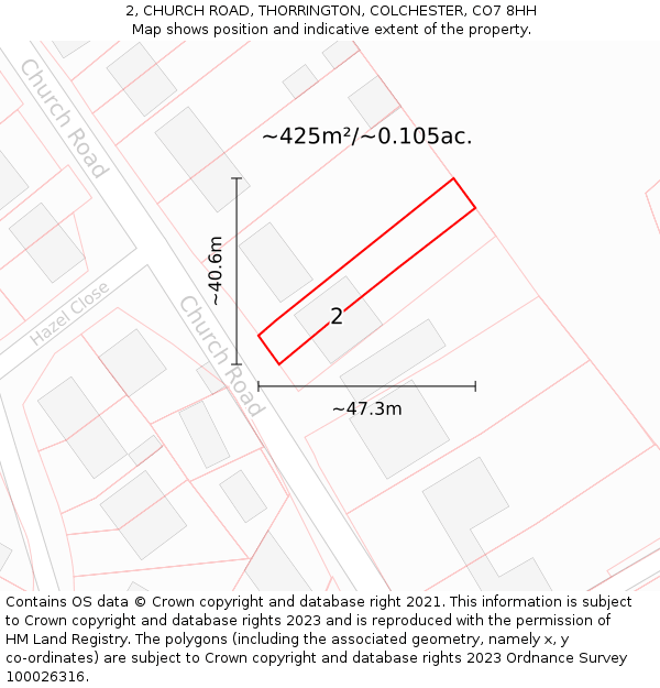 2, CHURCH ROAD, THORRINGTON, COLCHESTER, CO7 8HH: Plot and title map