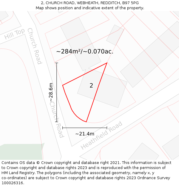 2, CHURCH ROAD, WEBHEATH, REDDITCH, B97 5PG: Plot and title map