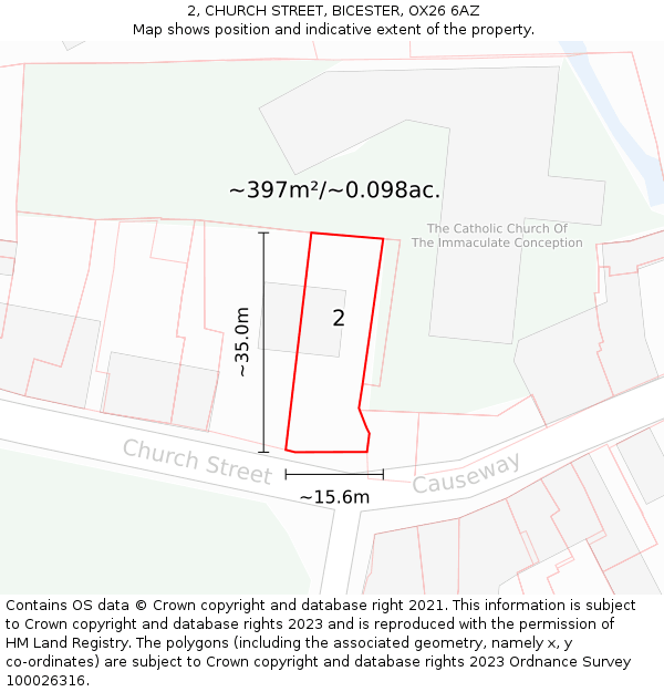 2, CHURCH STREET, BICESTER, OX26 6AZ: Plot and title map
