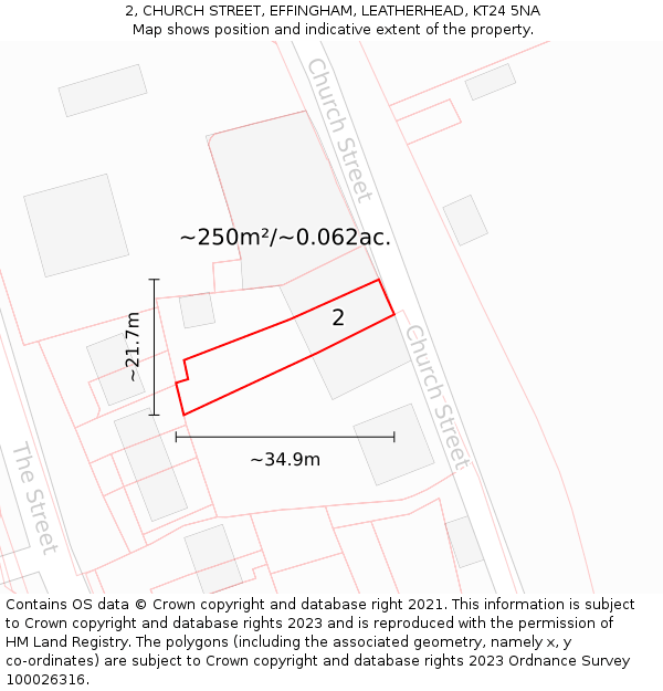 2, CHURCH STREET, EFFINGHAM, LEATHERHEAD, KT24 5NA: Plot and title map