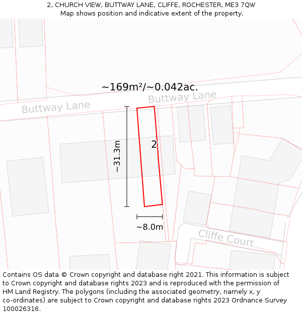 2, CHURCH VIEW, BUTTWAY LANE, CLIFFE, ROCHESTER, ME3 7QW: Plot and title map
