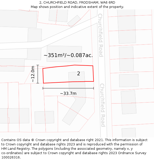 2, CHURCHFIELD ROAD, FRODSHAM, WA6 6RD: Plot and title map