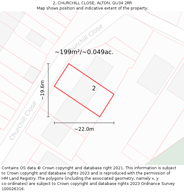2, CHURCHILL CLOSE, ALTON, GU34 2RR: Plot and title map