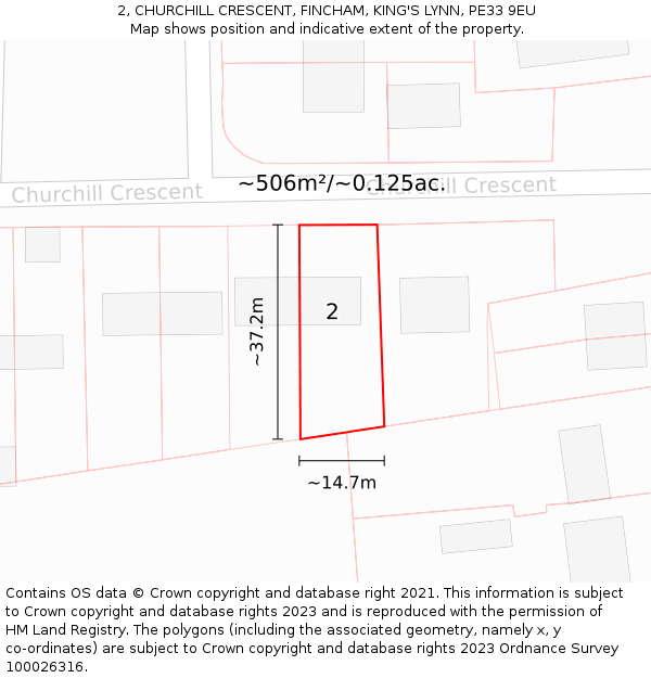 2, CHURCHILL CRESCENT, FINCHAM, KING'S LYNN, PE33 9EU: Plot and title map