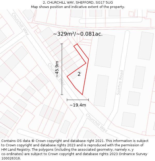 2, CHURCHILL WAY, SHEFFORD, SG17 5UG: Plot and title map