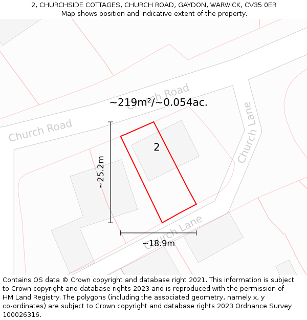 2, CHURCHSIDE COTTAGES, CHURCH ROAD, GAYDON, WARWICK, CV35 0ER: Plot and title map