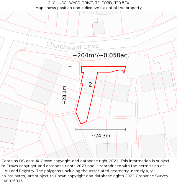 2, CHURCHWARD DRIVE, TELFORD, TF3 5EX: Plot and title map