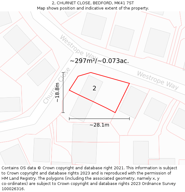 2, CHURNET CLOSE, BEDFORD, MK41 7ST: Plot and title map