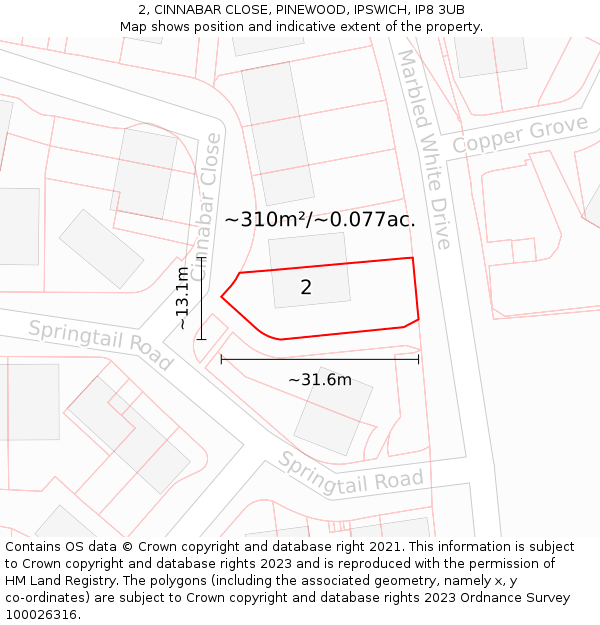 2, CINNABAR CLOSE, PINEWOOD, IPSWICH, IP8 3UB: Plot and title map